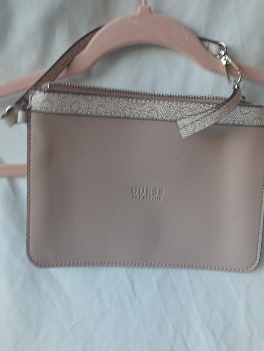 Guess by Marciano Dusty Pink Crossbody Bag with Metallic Trim